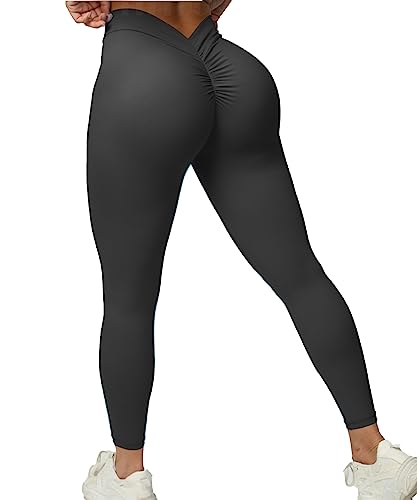 FITTOO V-Back Scrunch Butt Lift Leggings for Women High Waist Tummy Control Booty Gym Workout Yoga Pants