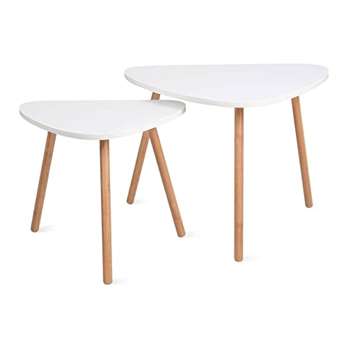 CXEGCCUF Juego de 2 mesas de Centro Nido, Mesa Auxiliar de MDF de Estilo japonés con Patas de bambú, Mesa Auxiliar Triangular Moderna para Sala de Estar y Dormitorio