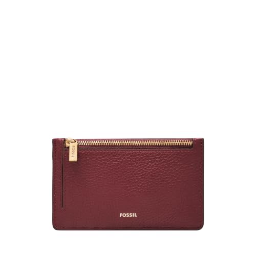 Image of Fossil Women's Logan RFID-Blocking Leather Zip Around Card Case Wallet with Keychain