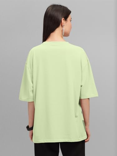 Image of HELLCAT Beige Trendy Printed Oversized T-Shirt for Women