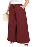 Moon Wood Pantalones Anchos Mujer Verano Talla Grande Pantalon Palazzo Mujer Comodos Cintura Alta Elástico Pantalon Casuales con Bolsillos Rojo 3XL