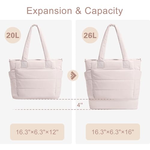 Image of Puffer Tote Bag for Women Quilted Nurse Bag Lightweight Work Bag for Teacher Travel Handbag with Multiple Pockets