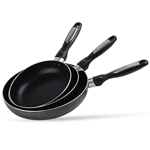 Alpine Cuisine Fry Pan Aluminum 3pc Nonstick Coating, High-Quality Frying Pans Nonstick for Stove Top with Stay Cool Handle, Durable Healthy & Safe Nonstick Cookware - Dishwasher Safe - Gray