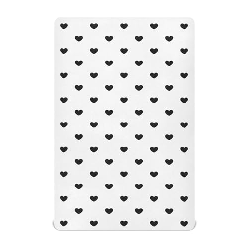 Image of Black Heart Polka Dots White Fitted Crib Sheets Stretchy Portable Playard Sheets for Baby Toddler, Breathable Soft Mini Crib Mattress 52 x 28 in for Boys and Girls