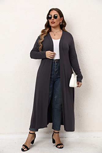 Image of Women Plus Size Floor Length Open Front Drape Cardigan Lightweight Long Sleeve Maxi Duster with Pockets 1X-5X