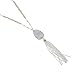 RIAH FASHION Bohemian Pendant Beaded Long Statement Necklace - Sparkly Crystal Bead Boho Teardrop, Natural Stone, Tassel Charm Wrap Lariat (Teardrop Stone & Tassel - White)