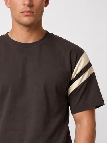 Image of CHKOKKO Men's Co-Ord Set Premium Cotton Blend Oversized T-Shirt & Shorts Cord Set with Side Pockets Round Neck Half Sleeves Solid with Contrasting Stripes Summer or Casual Wear