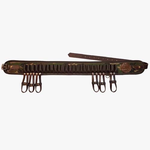 Articulos de Caza Canana Porta Cartuchos, en Cordura Camuflaje y Piel con 6 colgadores para Conejos (7103-M-Ø 85cm-Calibre 12)