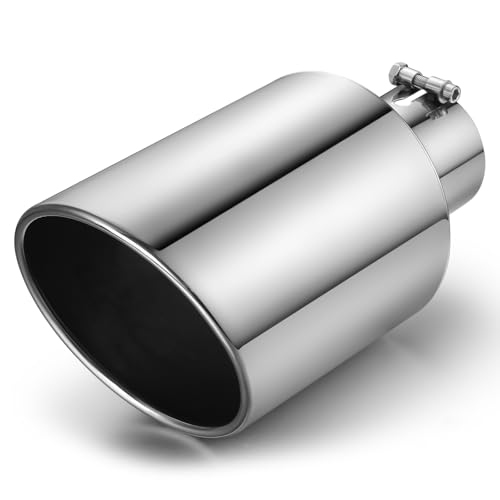 Wabuiltown Exhaust Tip 4 Inlet 8 Outlet 15 Long High Performance Stainless Steel Rustproof Polished Finish Rolled Angle Cut Bolt-On Diesel Tail Pipe Universal for Car Truck