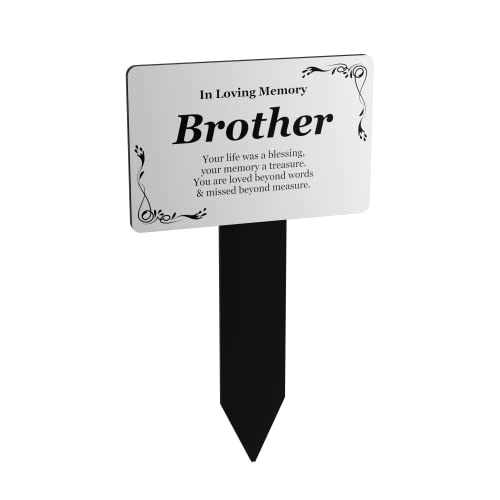 OriginDesigned Brother Memorial Remembrance Plaque Stake - Silver and Black Acrylic, Waterproof, Outdoor, Grave Marker, Tribute, Plant Marker