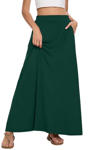 Image of Womens Maxi A-line Long Skirt Casual 2026 Elastic High Waist Flowy Skirts with Pockets