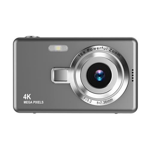 Cámara Digital, Cámara de Enfoque Automático 1080P, Cámara Digital de Apuntar y Disparar con Zoom de 16X, Pantalla TFT de 2,4 Pulgadas, Cámara Pequeña Compacta de 50MP para (Grey)