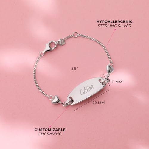 925 Sterling Silver Adorable Heart Tag Identification Bracelet For Toddler Girls To Teens - Beautiful Name Plate ID Bracelets For Young Girls - Heart Shaped Bracelet For Girls Engraved Name4