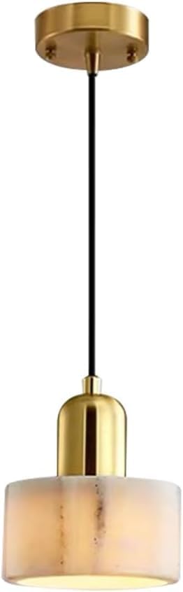 Lámpara colgante nórdica retro de una sola cabeza, moderna lámpara colgante de latón con pantalla de mármol natural, luz colgante minimalista para