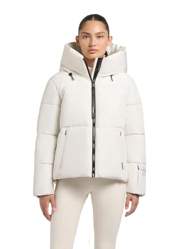 khujo Damen warme Winterjacke Kurze Steppjacke mit hohem Kragen und Verstellbarer Kapuze Audrey Matt Luna White Gr. XL