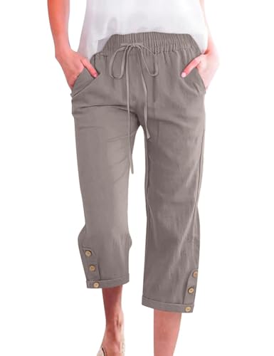 Voqeen Sommer Hosen Damen Leicht 3/4 Caprihose Baumwolle Sommerhose mit Elastische Taille Kordelzug Atmungsaktiv Stoffhose mit Taschen Bequem Arbeit Freizeithose Voqeen Sommer Hosen Damen Leicht 3/4 Caprihose Baumwolle Sommerhose mit Elastische Taille Kordelzug Atmungsaktiv Stoffhose mit Taschen Bequem Arbeit Freizeithose