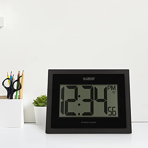 La Crosse Technology 513-54087-INT Atomic Digital Wall Clock with Indoor Temperature, Black - Image 3