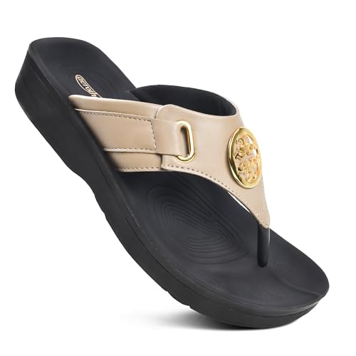 Image of AEROTHOTIC Arch Support Flip Flops for Women Comfortable Stylish Straps with Non Slip Footbed Fashion Dressy Sandals Outdoor Travel Vacation Essentials