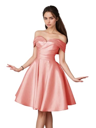 Satin Homecoming Dresses 2025 Off Shoulder Short Prom Graduation Cocktail Party Gown HC025