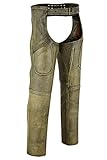 Mens Cowhide Premium Leather Elastic Fit Chaps (Distressed, XX-Large)