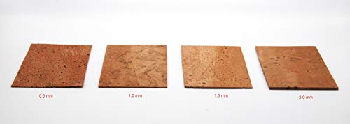 8 Korkplatten für Holzblasinstrumente Saxophon/Klarinette Reparatur Korkplatte portugiesischer Kork zB für S-Bögen oder Klappen 0,6 mm, 1,0 mm, 1,5 mm 2,0 mm (je 2 Platten) Korkplatten-Set
