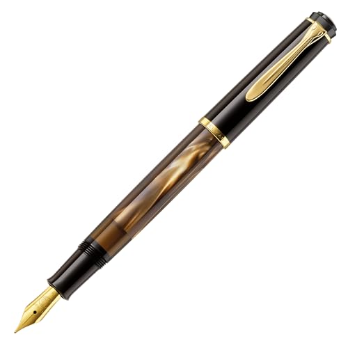 Pelikan Füllhalter Classic 200, Braun-Marmoriert, Feder EF (extra-fein), hochwertiger Kolbenfüller im Geschenk-Etui, 808873