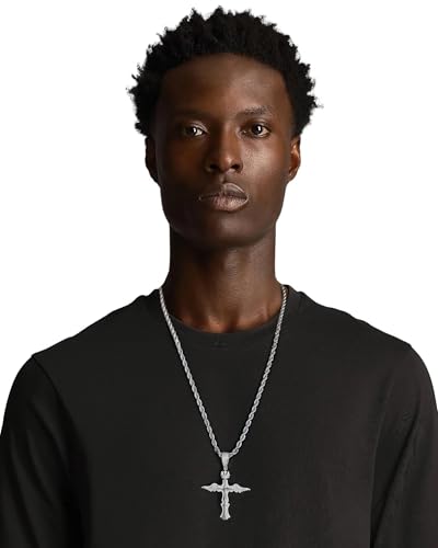 Cross Necklace for Men, Stainless Steel Christian Cross Pendant Necklaces for Men, Silver Chain Necklace for Men, Fade-Resistant, Stylish Jewelry Gift for Him