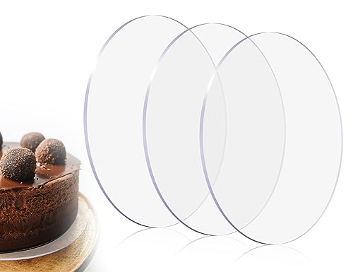 KAPSING Lot de 3 planches à gâteaux en acrylique de 12 cm, assiettes à gâteaux rondes, pour présenter et transporter gâteaux et tartelettes (diamètre 12 cm)