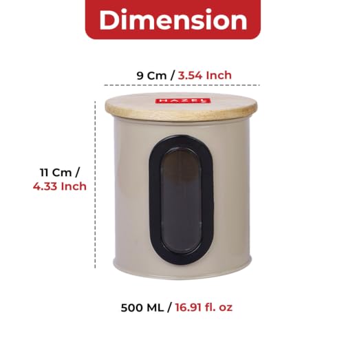 Image of HAZEL Airtight Kitchen Storage Container with Wooden Lid & See Through Oval Window 500ml