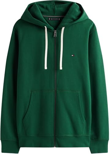 Tommy Hilfiger Męska bluza z kapturem z zamkiem błyskawicznym i kieszeniami, Zielony (ozdobny zielony), M