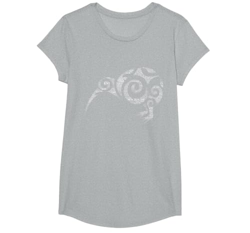 NZ Kiwi Maori Word Art Aotearoa Tribal Bird Icon New Zealand T-Shirt, Girls, Heather Grey, Small