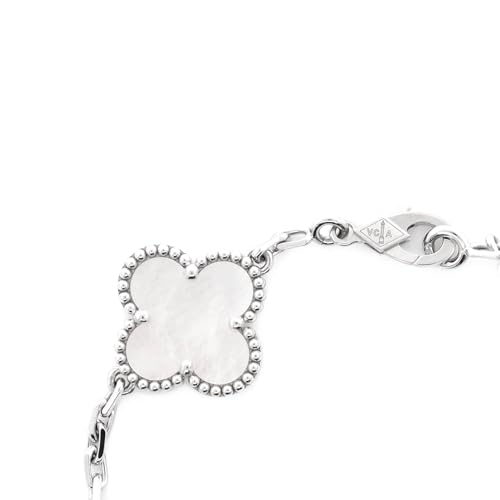 Pre-Loved Vintage Alhambra 5 Motifs Bracelet 18K White Gold and Mother of Pearl, White Gold3