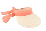 Straw Sun Visor with Scarf Bow and Adjustble Back (US, Alpha, One Size, Coral)
