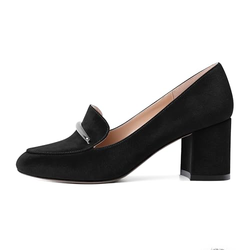 Image of Eldof Women's Pumps Block Heel Round Toe Slip On Chunky Loafer Heel Dress Shoes Pumps for Women 2.5 Inches