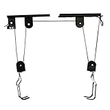 Fahrradlift Fahrradhalter Flaschenzugsystem Fahrradaufbewahrung Set für Garagen-Deckenmontage Tragkraft bis 60 KG mit Fahrradhalterungen – 1 Halterung + 2 Multifunktions-Lanyards