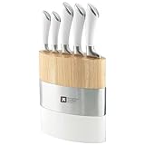 Richardson Sheffield FUSION Messerblock, Holz, inkl. 5-teiliges Messer-Set, Küchenmesser, Allzweckmesser, Kochmesser, Fleischmesser & Brotmesser, ergnomomischer Griff, edles Design, Weiß/Braun
