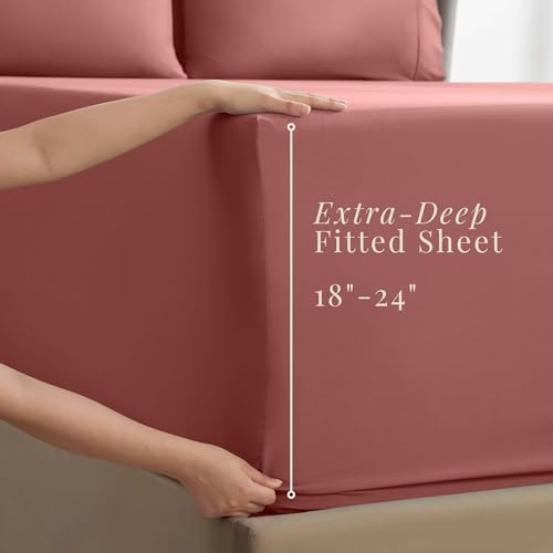 Image of Hearth & Harbor Bed Sheets, Luxury Soft 6 Piece Bed Sheet Set Extra Deep Pocket Fitted Sheets Fits Mattress up to 21 inch, Double Brushed Bedding Sheets & Pillowcases,