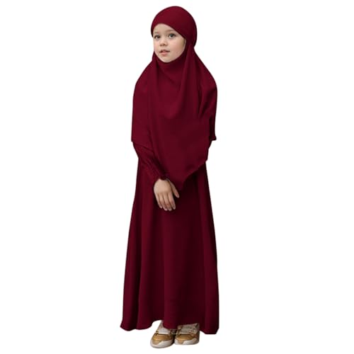 Robe filles musulmanes longue à volants col rond WWricotta unie