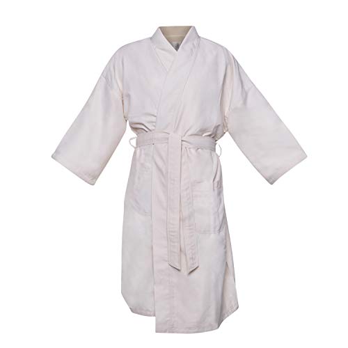 CHADSWORTH AND HAIG Kimono Spa & Hotel Luxury Bathrobe - Lightweight Microfiber Shell With Plush Minx Lining - Men & Women (Unisex) - IVORY - S/M