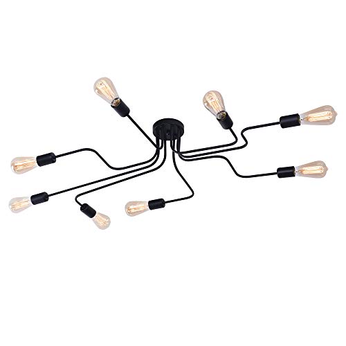 LLSYGS Industrial Ceiling Light 8 Lights Semi Flush Mount Fixture Modern Black Metal Chandelier for Kitchen Dining Room Bedroom