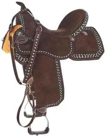 Leather Western Barrel Racing Premium Horse Saddle Riding Trail Equestrian Best Riding for Rider Tack, Free Matching Leather Headstall, Breast Collar, Reins Size:10-18 inches Seat, MO-SR-15