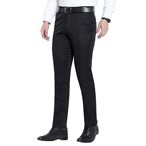 Image of The PS Men's Formal Regular Fit Cotton Blend Black, Dark Grey Combo Trouser (Pack of 2)
