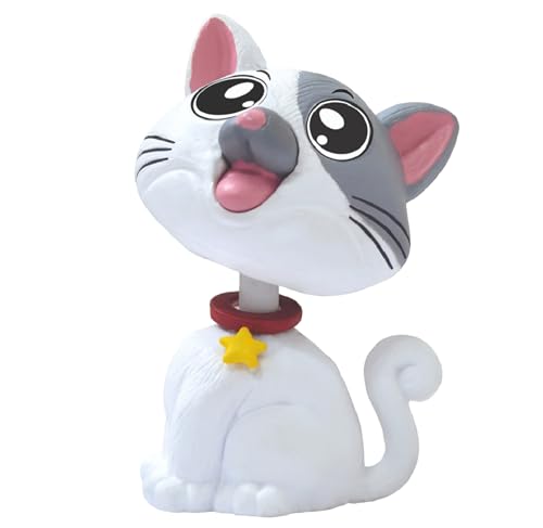 Image of AUGEN Cute Cat White Grey Bobblehead for Car Dashboard, Office Desk & Study Table (Pack of 1)
