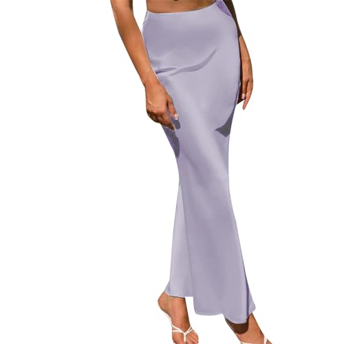 Summer Satin Silk High Waist Ruffle A Line Long Maxi Skirts for Women Midi Length Silk Satin Elasticized Ladies Skirts4