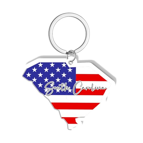 South Carolina Souvenirs Keychain With Key Ring - American Flag