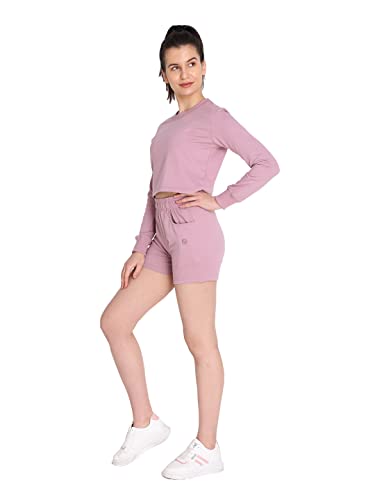 Image of CHKOKKO Women Solid Track Suit Crop Top Shorts Trackpant Co-ord Set