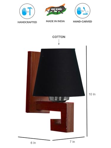 Image of Wall Lamp with Wooden Base (H- 10.9 Inch, Black) Modern Wall Sconce for Bedroom /Living Room, Study Room, Home Office Decor | Decorative Indoor Lighting, Warm Ambient Night Lamp | Flared Shape