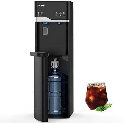 SOOPYK Self Cleaning Hot and Cold Bottom Load Water Cooler Dispenser with Ice Maker 5 Gal Built-in Bullet Ice Maker 22lbs Daily Capacity Black