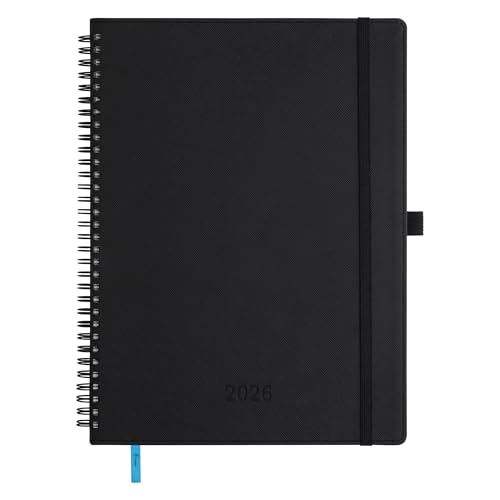IN-LUXPRO Agenda 2026 A4: Agenda de anillas 29x22,5 cm, Planificador semanal & diario, 12 meses Ene–Dic, papel 100 g/m², cuero PU Negro