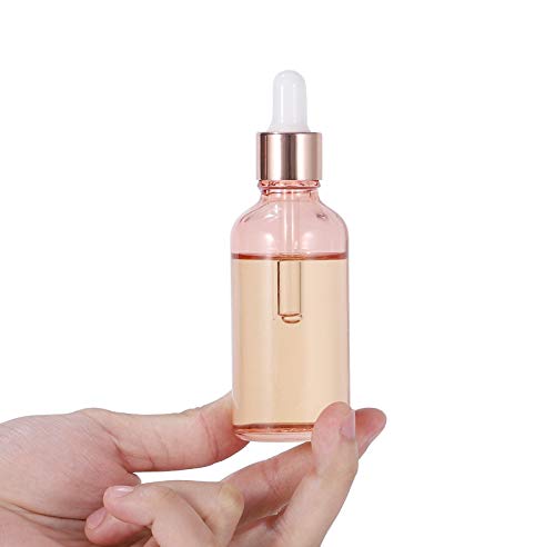 12 Pack, 1 Oz Pink Dropper Bottle for Essential Oils, Empty Glass Eye Dropper Bottle Holder With Glass Pipette, Rose-Golden Caps Perfume Travel Vial Container - Pipette, Stickers, Funnel Included3